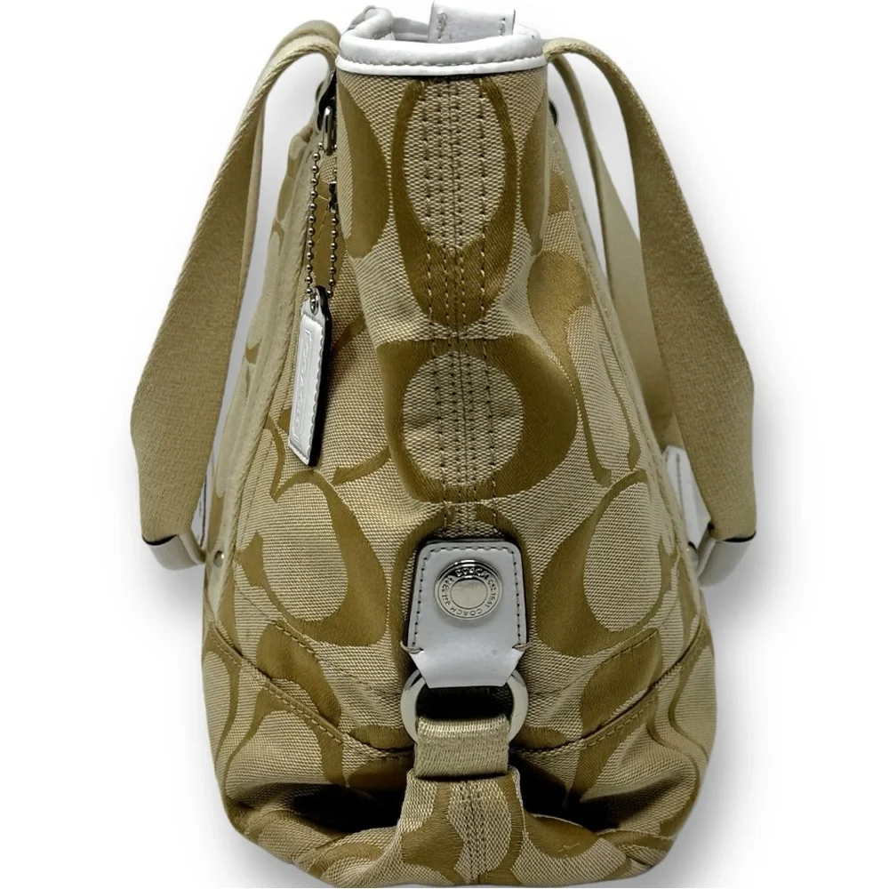 Coach Beige Signature Canvas Tote with Cream Trim - Picture 5 of 10
